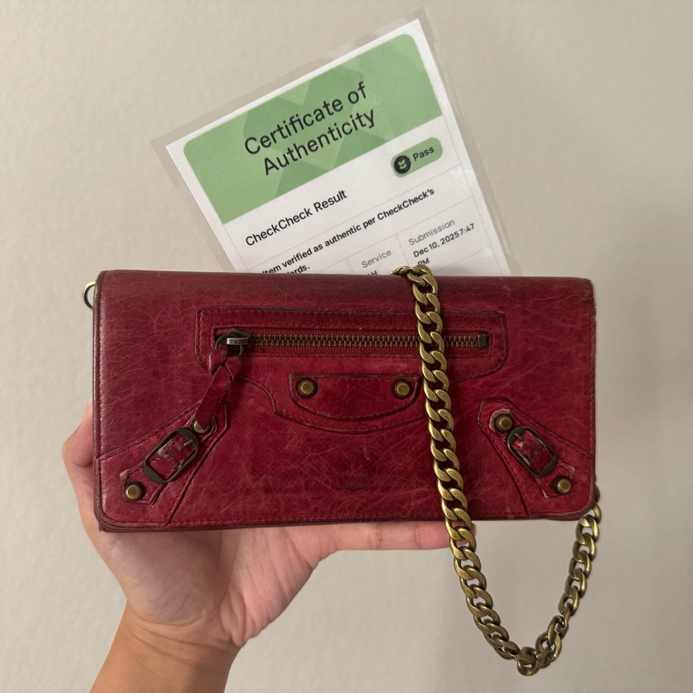 SOLD ❌ Balenciaga City Red Leather Chain Long Wallet with COA